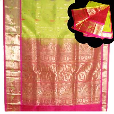 "Kalaneta Parrot green colour Venkatagiri Seiko saree SLSM-16 - Click here to View more details about this Product